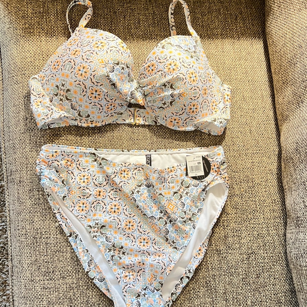 NWT Ibiza multi color bikini swim suit with gold hardware
